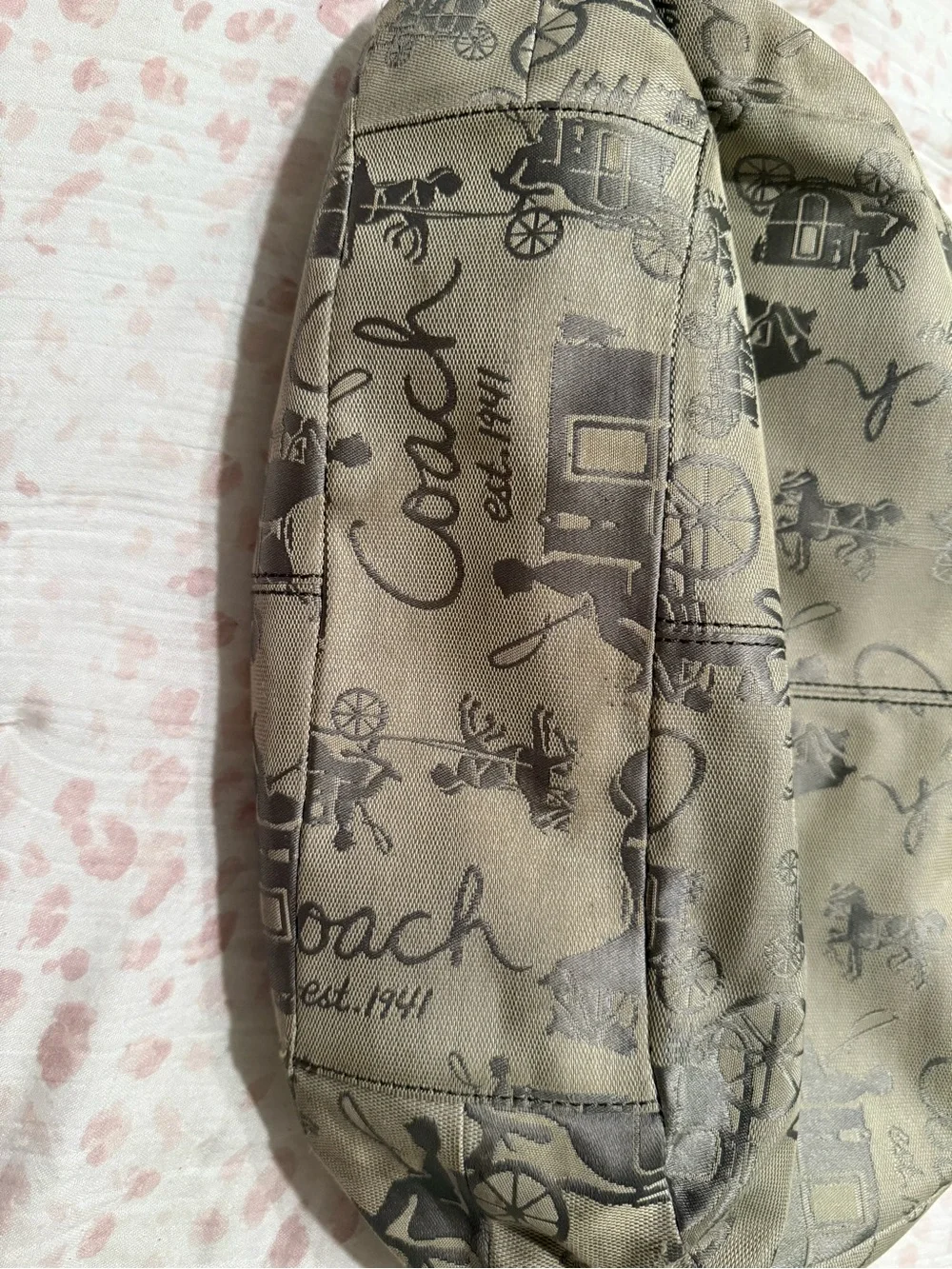 Coach Taupe Gray Logo Hobo Bag with Leather Trim